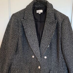LOFT Women's Black and White Herringbone Trench Coat